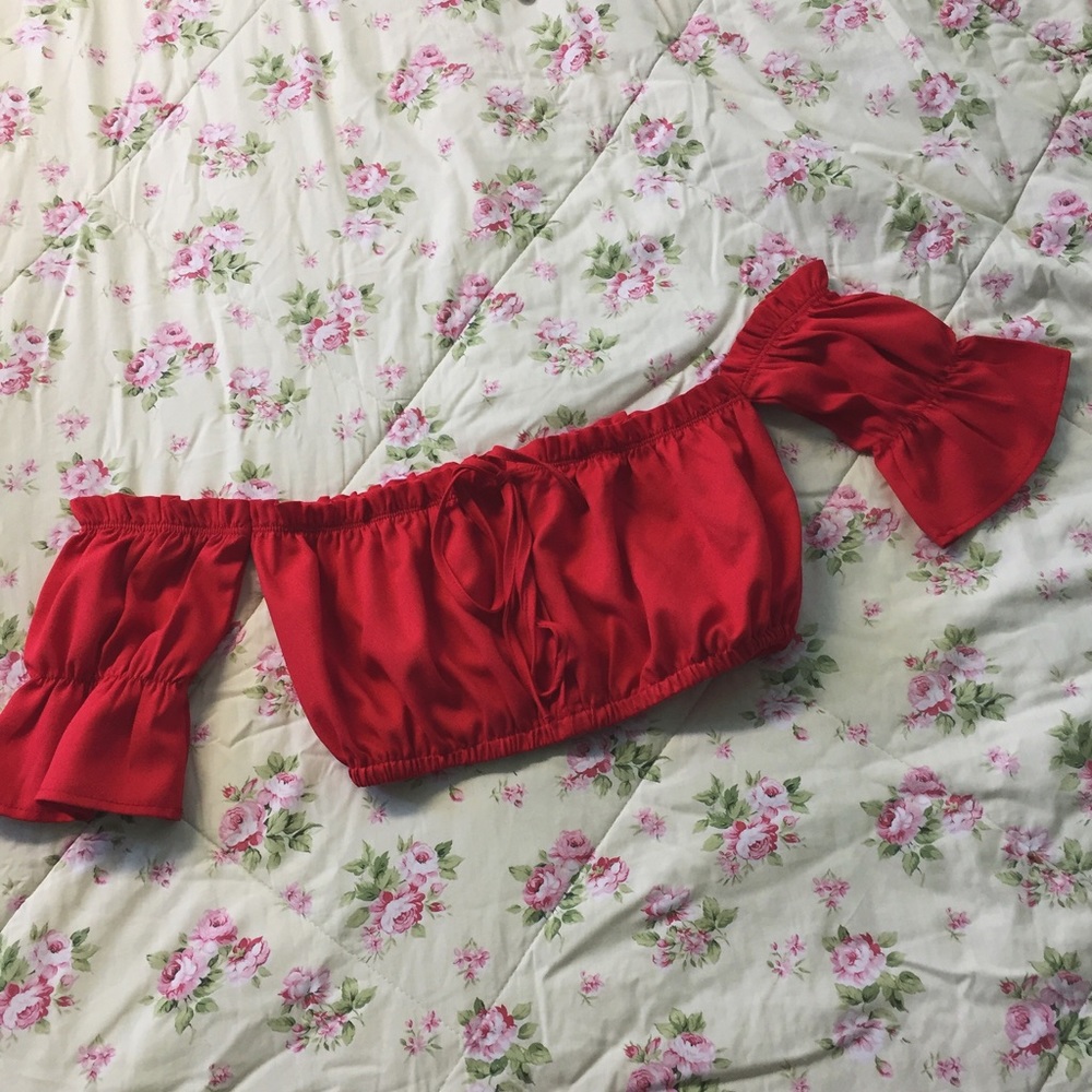 Red crop top with ruffle detailing